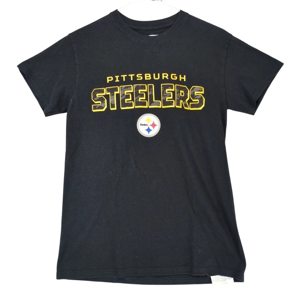 NFL Team Apparel Pittsburgh Steelers Black T-Shirt Mens S Football Logo Sports